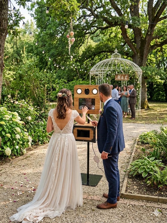 Borne photobooth en bois — location champêtre Alès, Gard